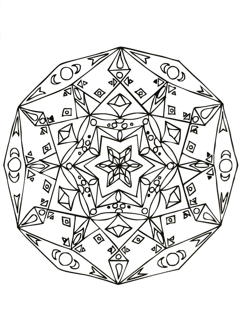 Coloriage Mandala géométrique aux motifs circulaires - Mandala à imprimer